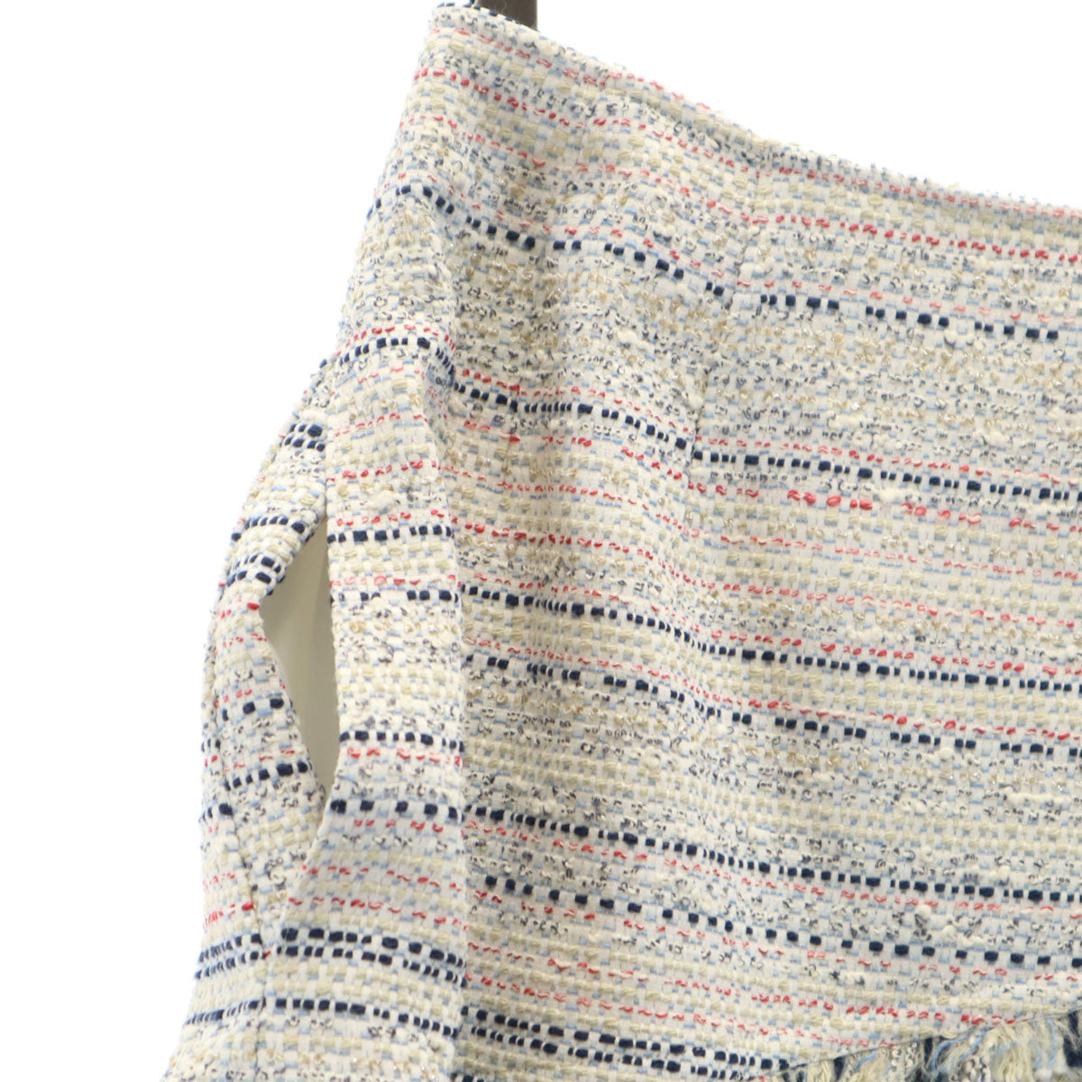 未使用 Rene ルネ 日本製 ミディ丈 TISSUE社 ツイード アシメ フレアスカート 36 ホワイト レディース