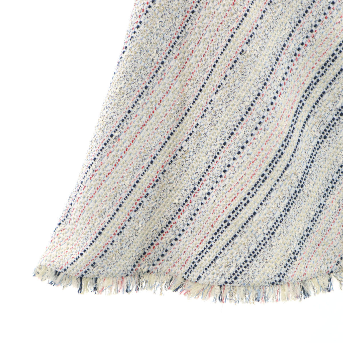 未使用 Rene ルネ 日本製 ミディ丈 TISSUE社 ツイード アシメ フレアスカート 36 ホワイト レディース