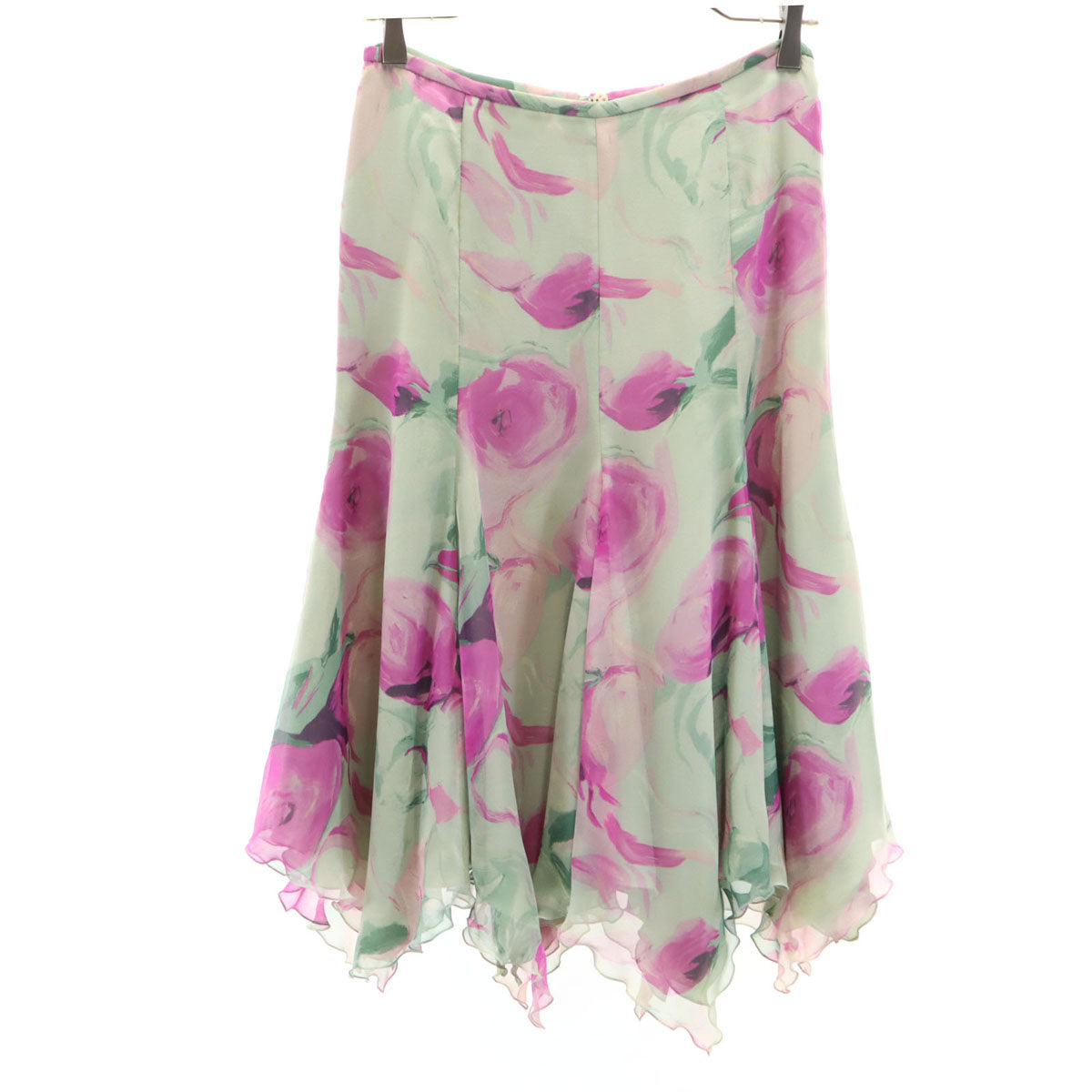 ARMANI COLLEZIONI アルマーニコレッツォーニ イタリア製 花柄 ミモレ丈 フレアスカート 38 グリーングレー系 シフォン レディース