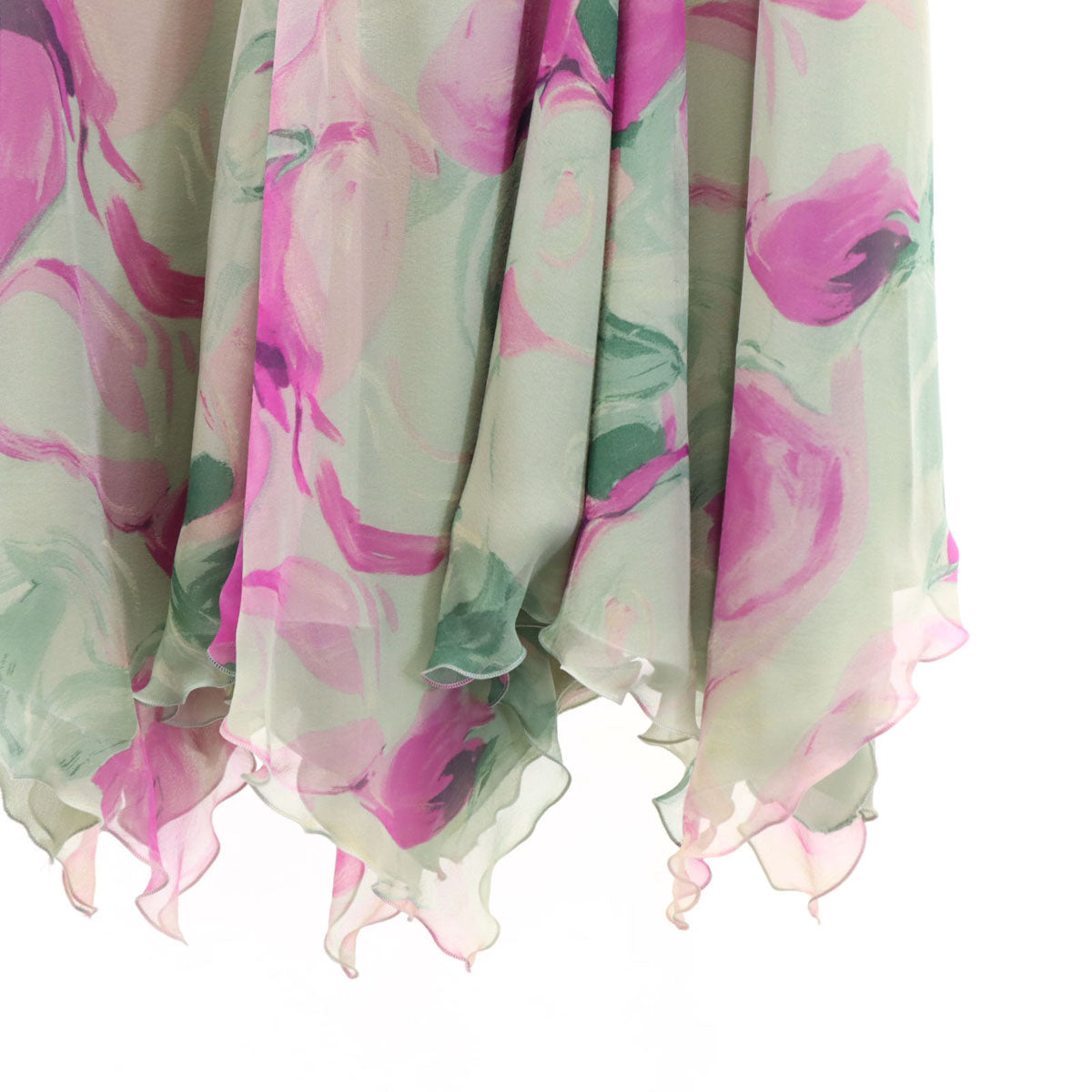 ARMANI COLLEZIONI アルマーニコレッツォーニ イタリア製 花柄 ミモレ丈 フレアスカート 38 グリーングレー系 シフォン レディース