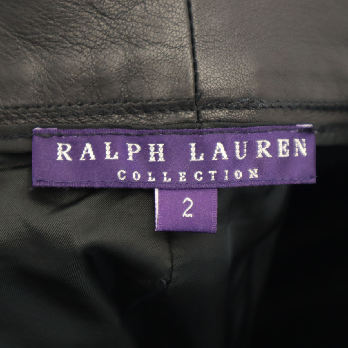 RALPH LAUREN COLLECTION ラルフローレン コレクション USA製 パープルレーベル ミディ丈 レザー タイトスカート 2 ブラック レディース
