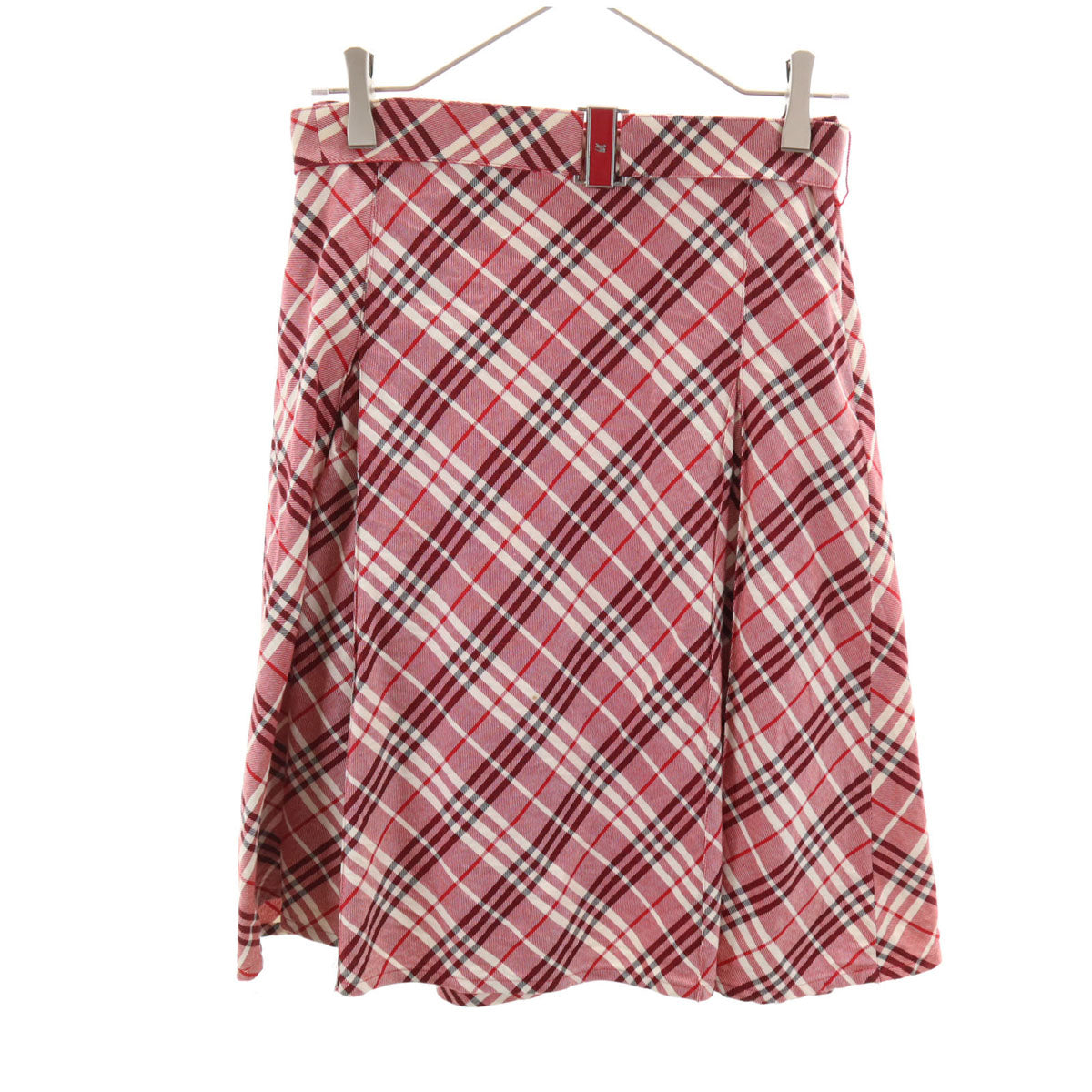 BURBERRY LONDON BLUE LABEL バーバリー ロンドン ブルーレーベル チェック柄 ミモレ丈 ボックス プリーツスカート 36 レッド 三陽商会 レディース