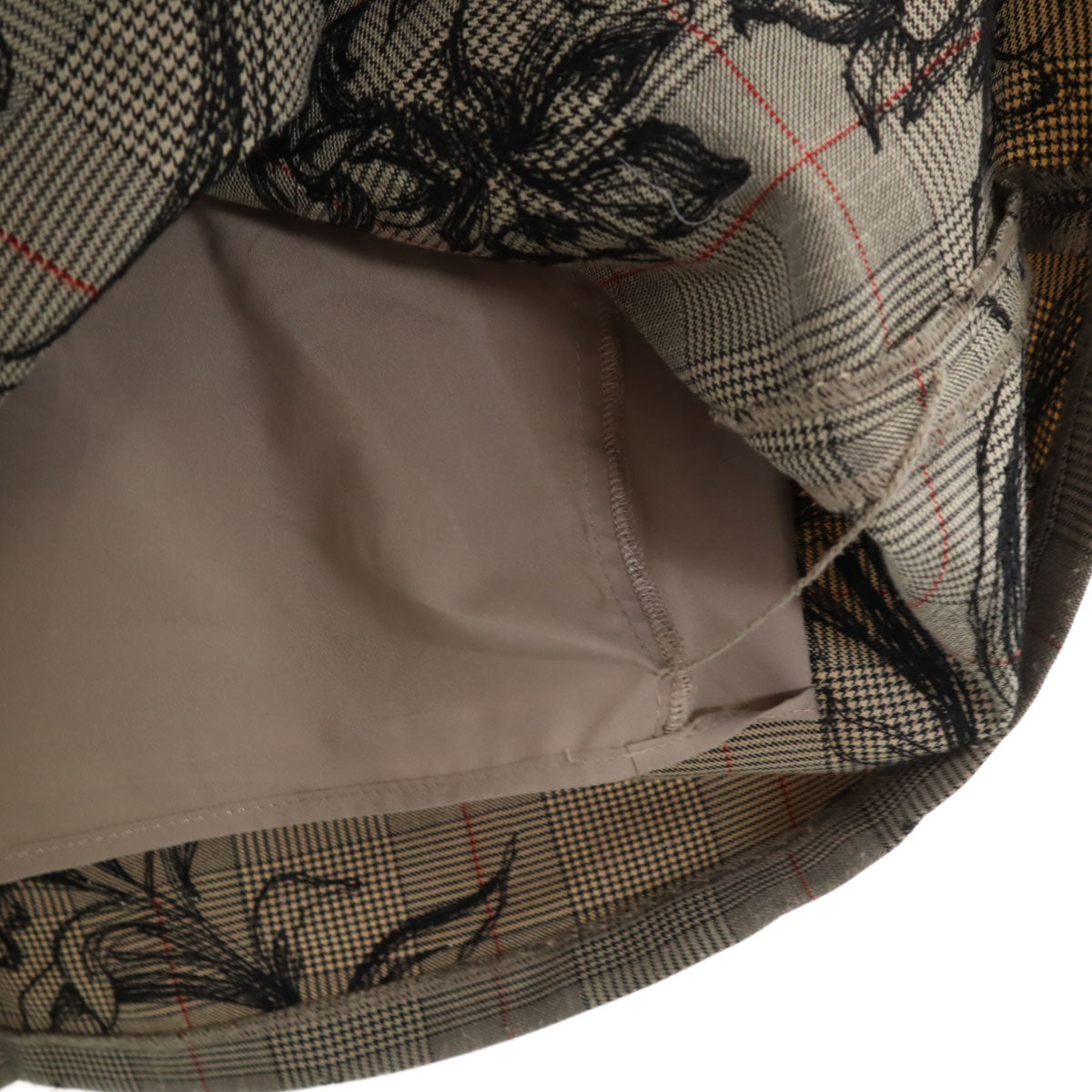 AMERI UNDRESSED アメリ グレンチェック 花刺繍 ロング丈 フレアスカート M グレージュ レディース