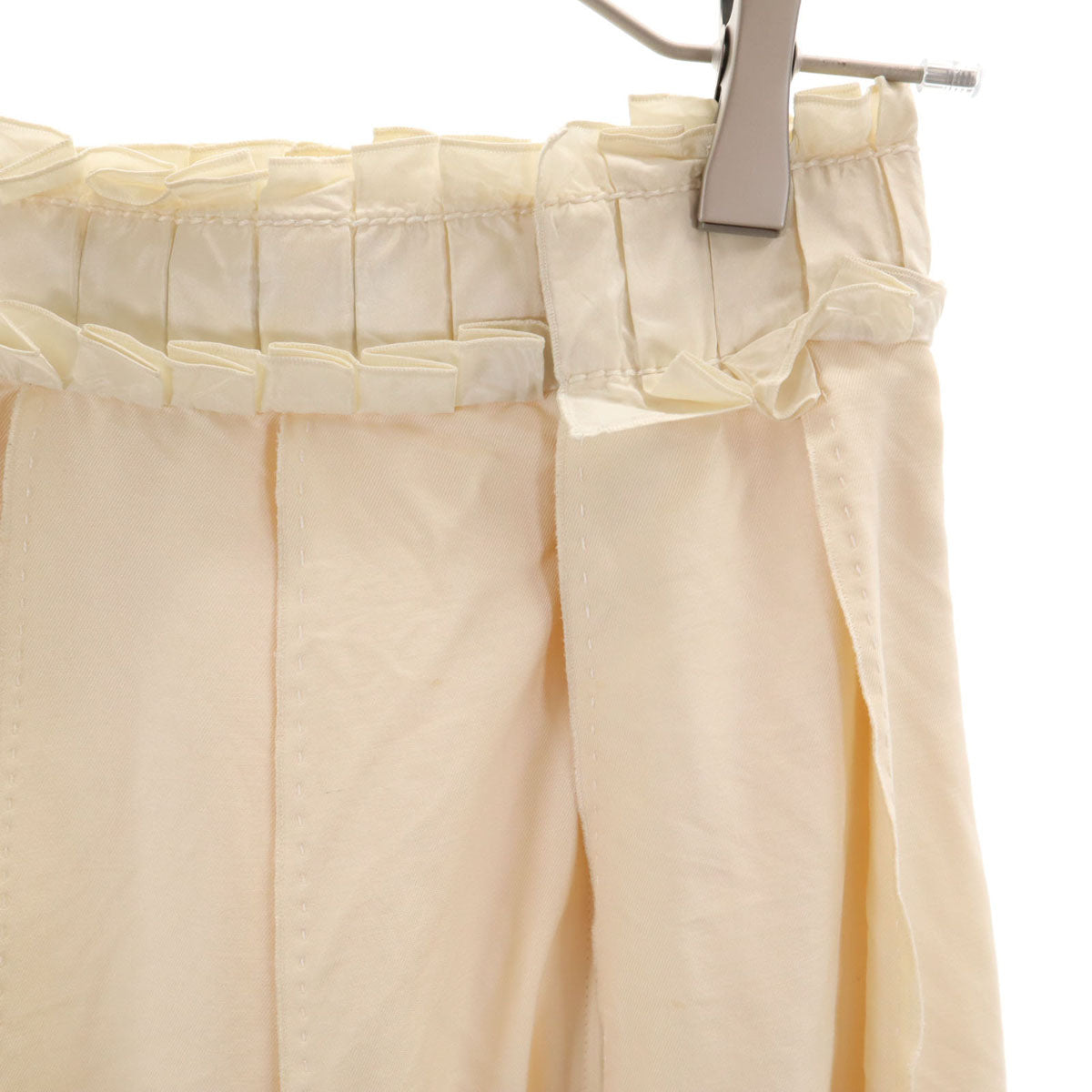 LOUIS VUITTON ルイヴィトン フランス製 シルクブレンド ミモレ丈 プリーツスカート 34 アイボリー レディース