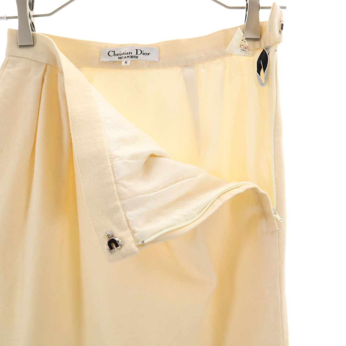 Christian Dior クリスチャンディオール 90s PRET-A-PORTER ウール オールド ミディ丈 スカート M オフホワイト レディース