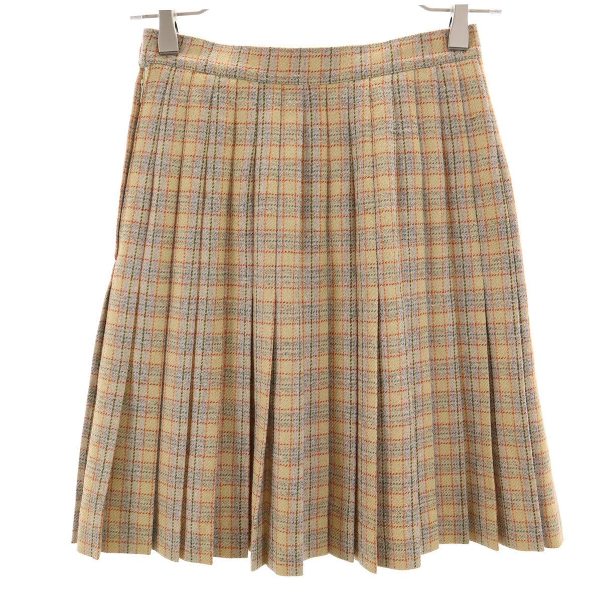 FOXEY フォクシー 日本製 ウールブレンド チェック ミニ丈 プリ－ツ プリーツスカート 38 ベージュ系 レディース