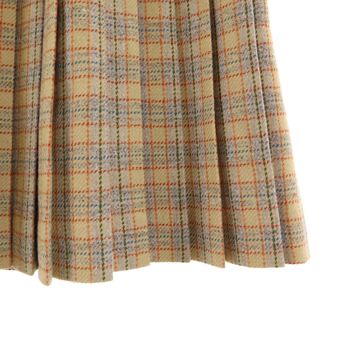 FOXEY フォクシー 日本製 ウールブレンド チェック ミニ丈 プリ－ツ プリーツスカート 38 ベージュ系 レディース