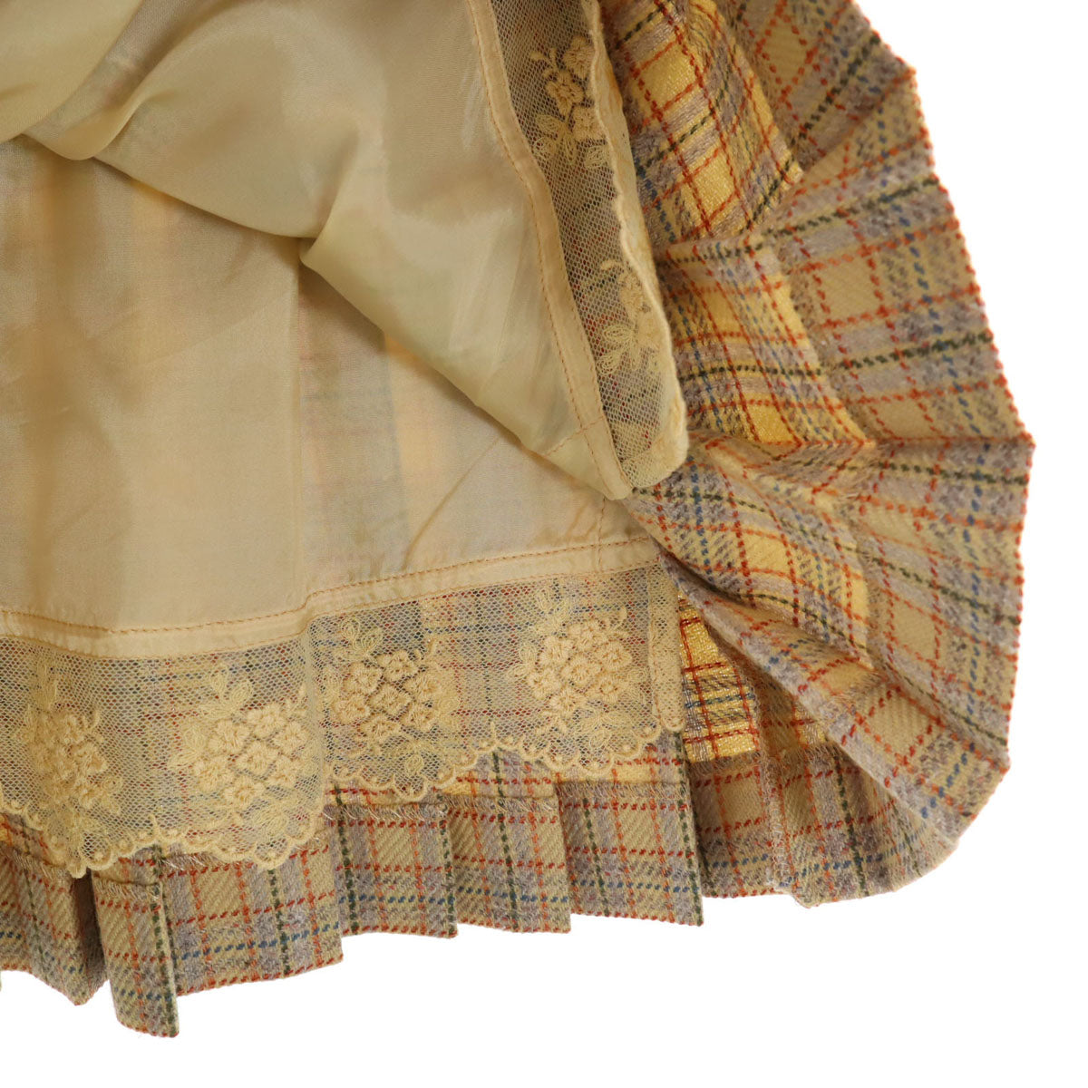 FOXEY フォクシー 日本製 ウールブレンド チェック ミニ丈 プリ－ツ プリーツスカート 38 ベージュ系 レディース