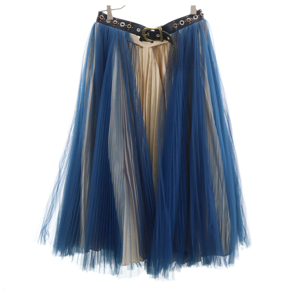 UNDERCOVER アンダーカバー 日本製 ウールブレンド ミモレ丈 巻き プリーツスカート F ブルー系 チュール レディース