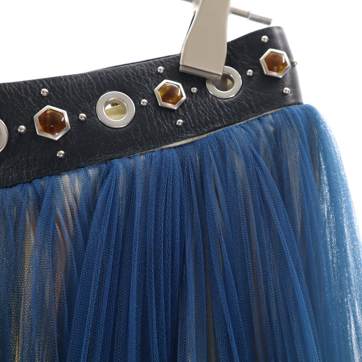 UNDERCOVER アンダーカバー 日本製 ウールブレンド ミモレ丈 巻き プリーツスカート F ブルー系 チュール レディース