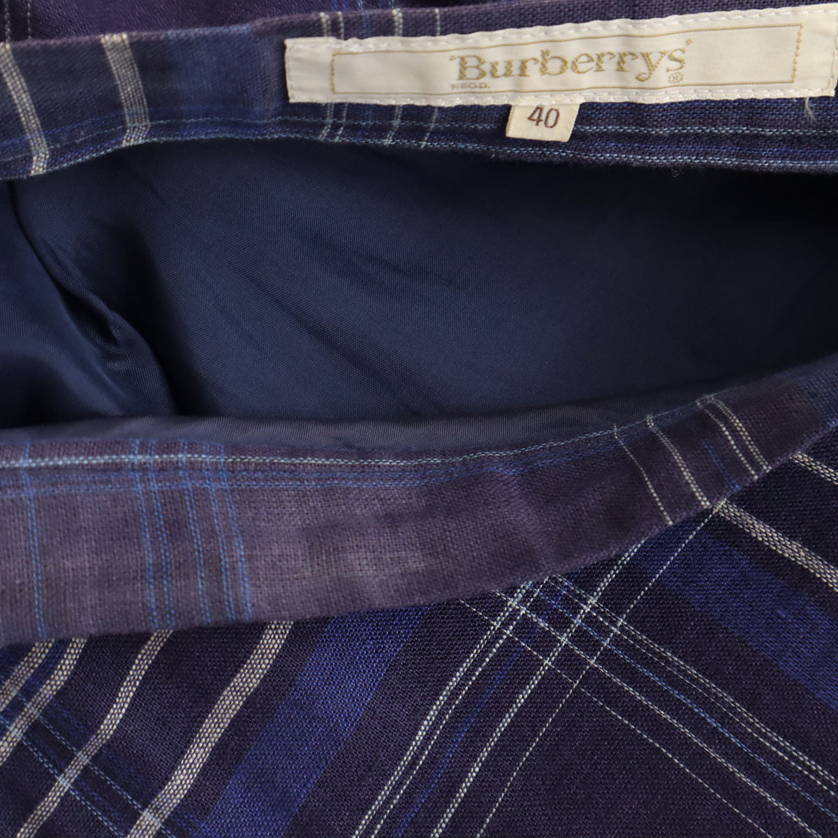 Burberrys バーバリーズ 90s リネン オールド チェック柄 ミディスカート 40 ネイビー 三陽商会 レディース