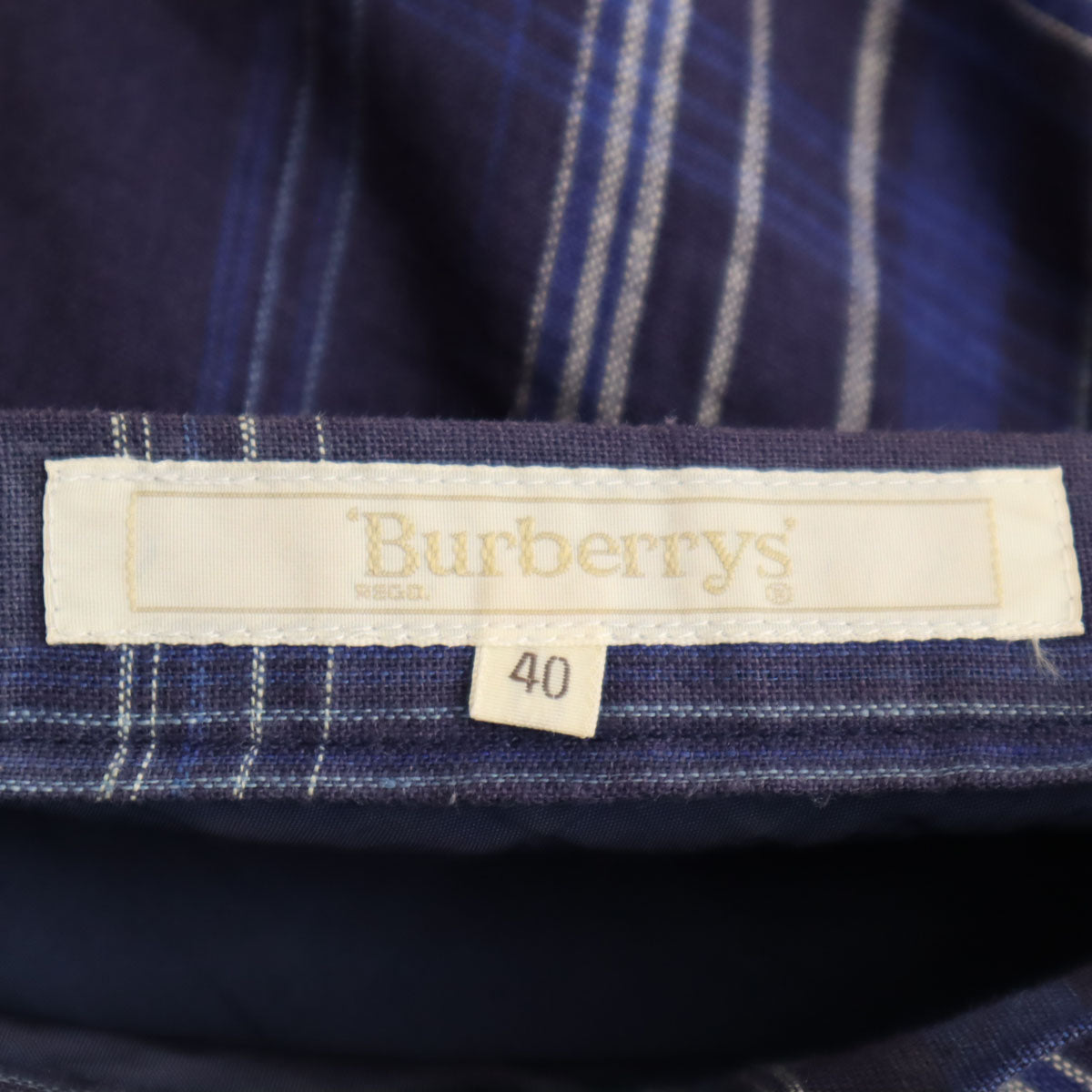 Burberrys バーバリーズ 90s リネン オールド チェック柄 ミディスカート 40 ネイビー 三陽商会 レディース