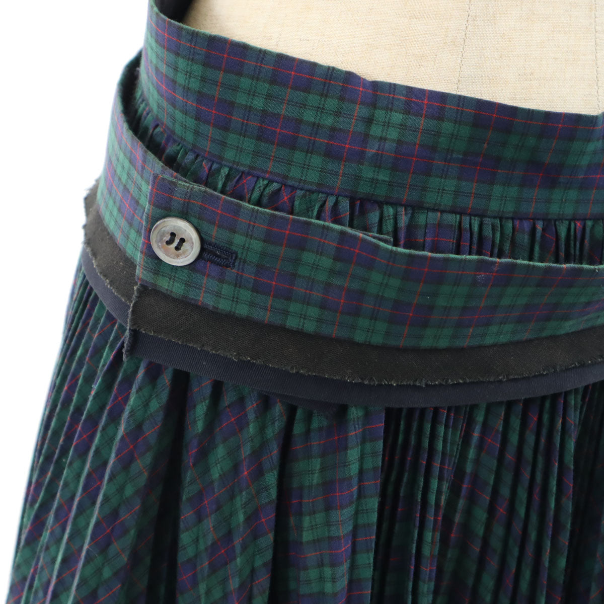 tricot COMME des GARCONS トリコットコムデギャルソン 2004年 00s 日本製 チェック柄 ミディ丈 プリーツ ラップスカート M グリーン レディース