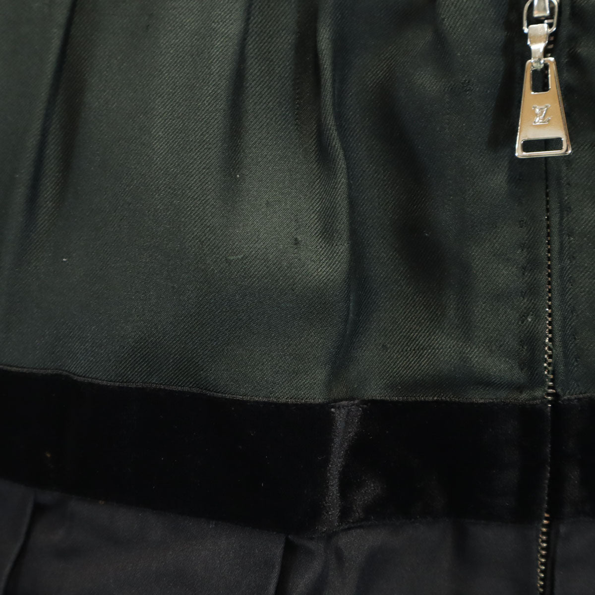 LOUIS VUITTON ルイヴィトン フランス製 シルクブレンド ミディ丈 異素材切替 スカート 36 黒系 レディース