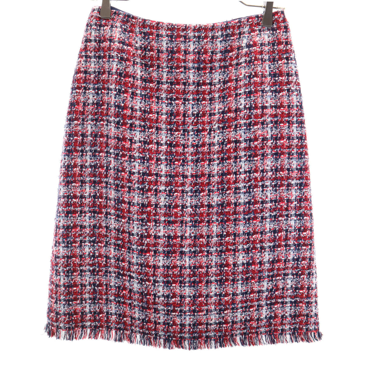 LANVIN LA COLLECTION ランバンコレクション 日本製 チェック柄 ミモレ丈 ツイード タイトスカート 38 レッド レディース