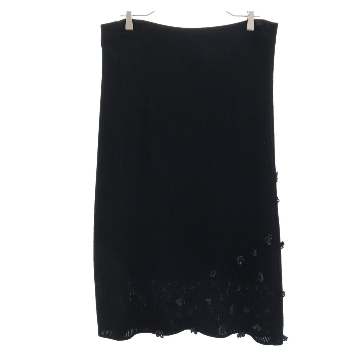 ESCADA エスカーダ リブニット ロングスカート 40 ブラック 花装飾 レディース