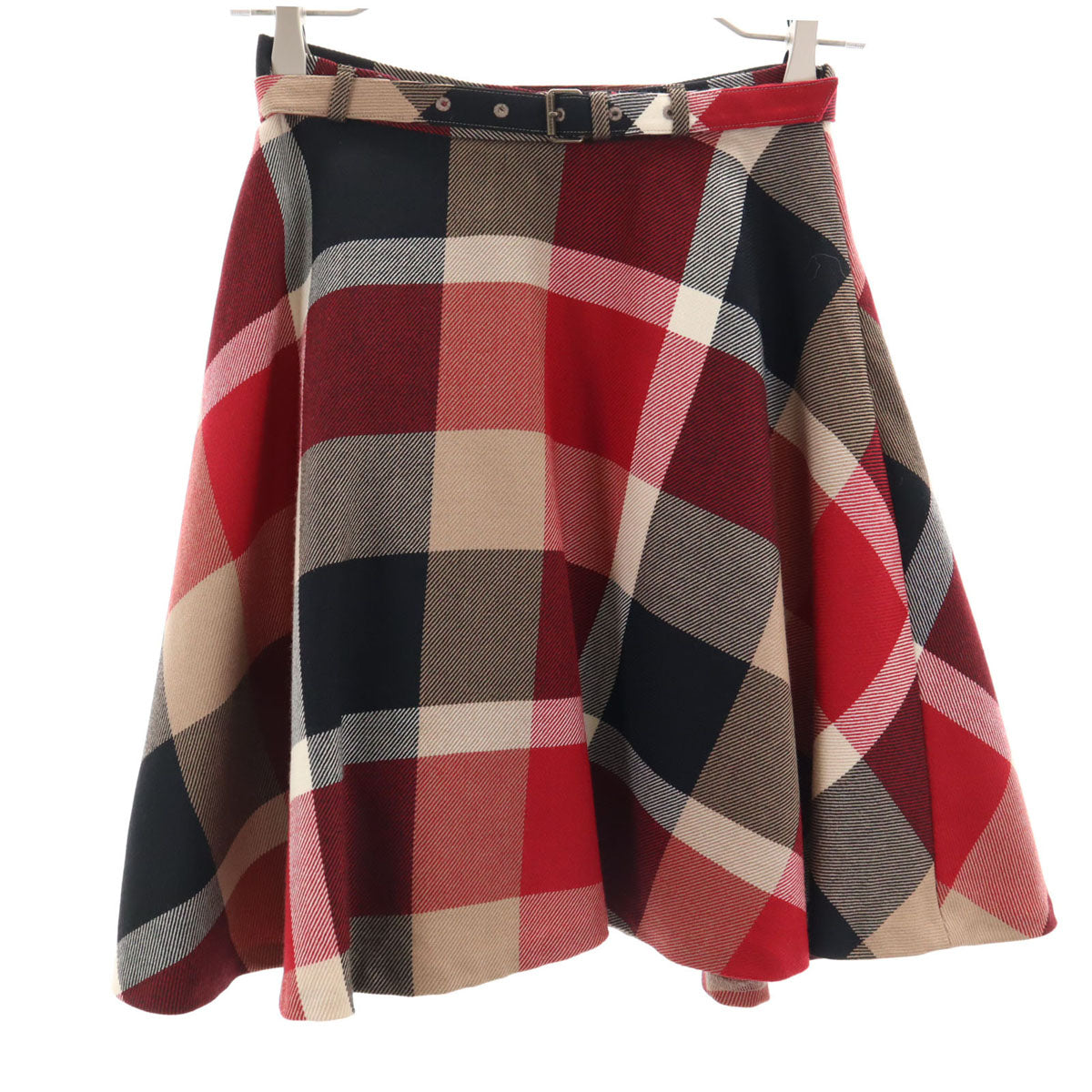 BLUE LABEL CRESTBRIDGE ブルーレーベルクレストブリッジ チェック柄 ミニ丈 フレアスカート 34 ボルドー レディース