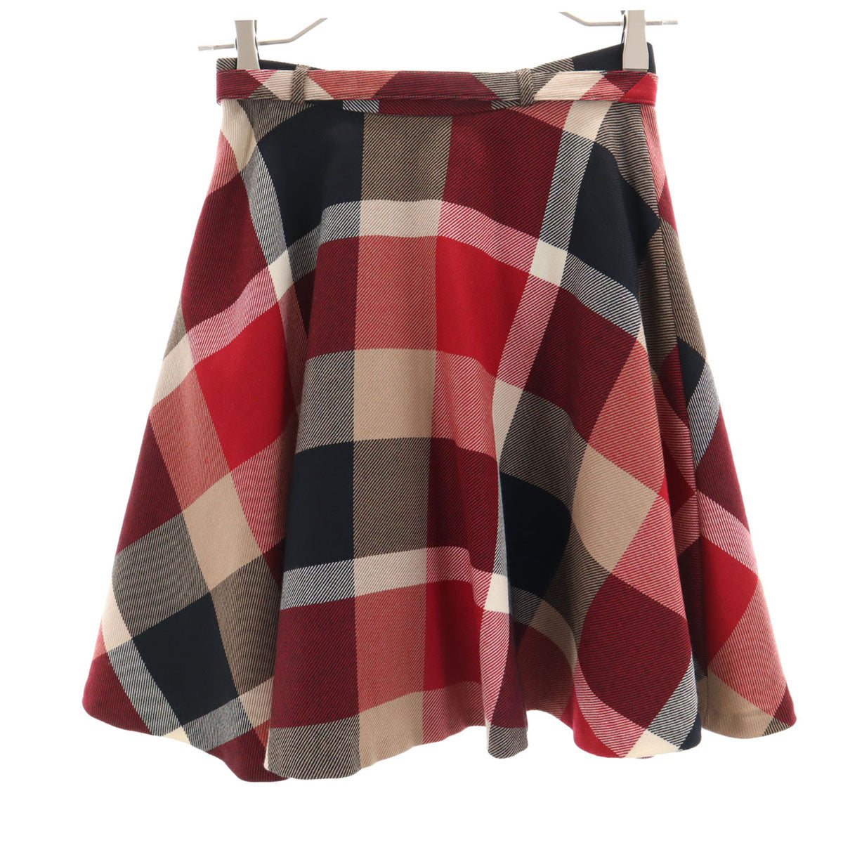BLUE LABEL CRESTBRIDGE ブルーレーベルクレストブリッジ チェック柄 ミニ丈 フレアスカート 34 ボルドー レディース