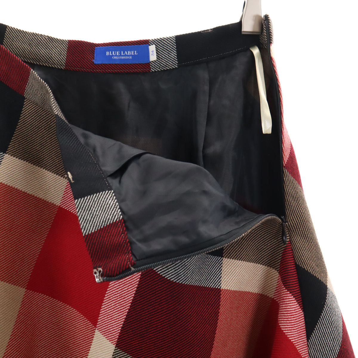 BLUE LABEL CRESTBRIDGE ブルーレーベルクレストブリッジ チェック柄 ミニ丈 フレアスカート 34 ボルドー レディース