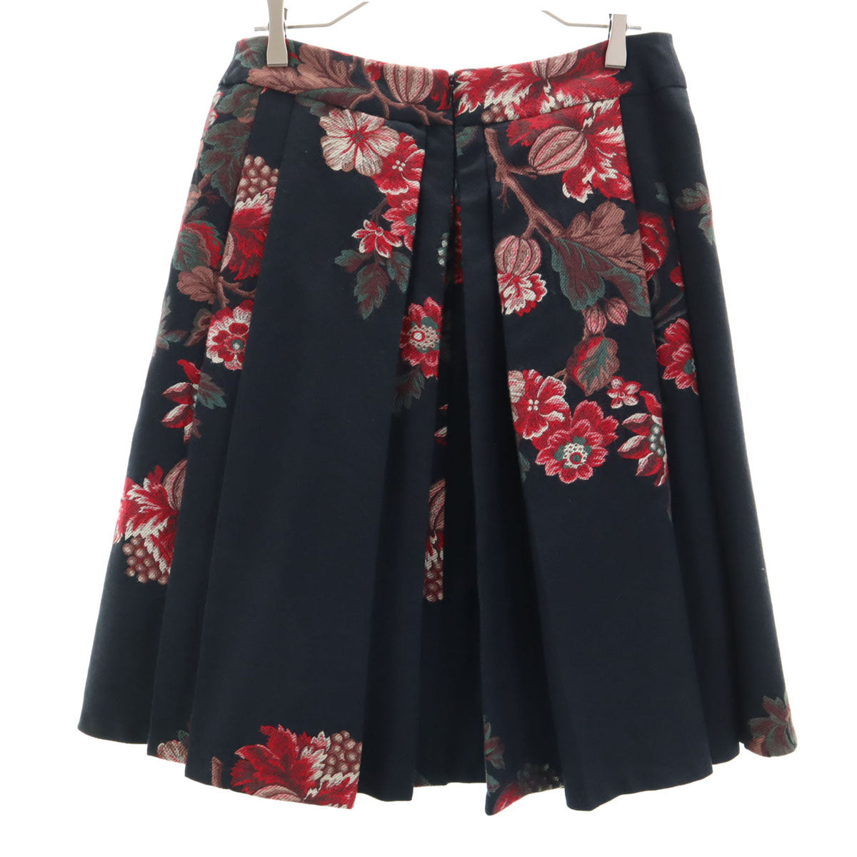 KENZO ケンゾー 花柄 ミモレ丈 ジャガード プリーツスカート 40 チャコール レディース