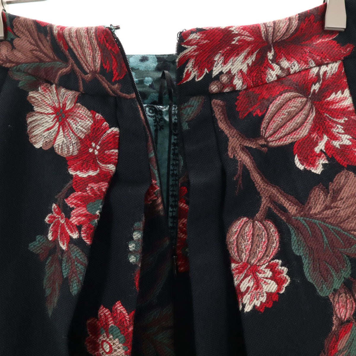 KENZO ケンゾー 花柄 ミモレ丈 ジャガード プリーツスカート 40 チャコール レディース