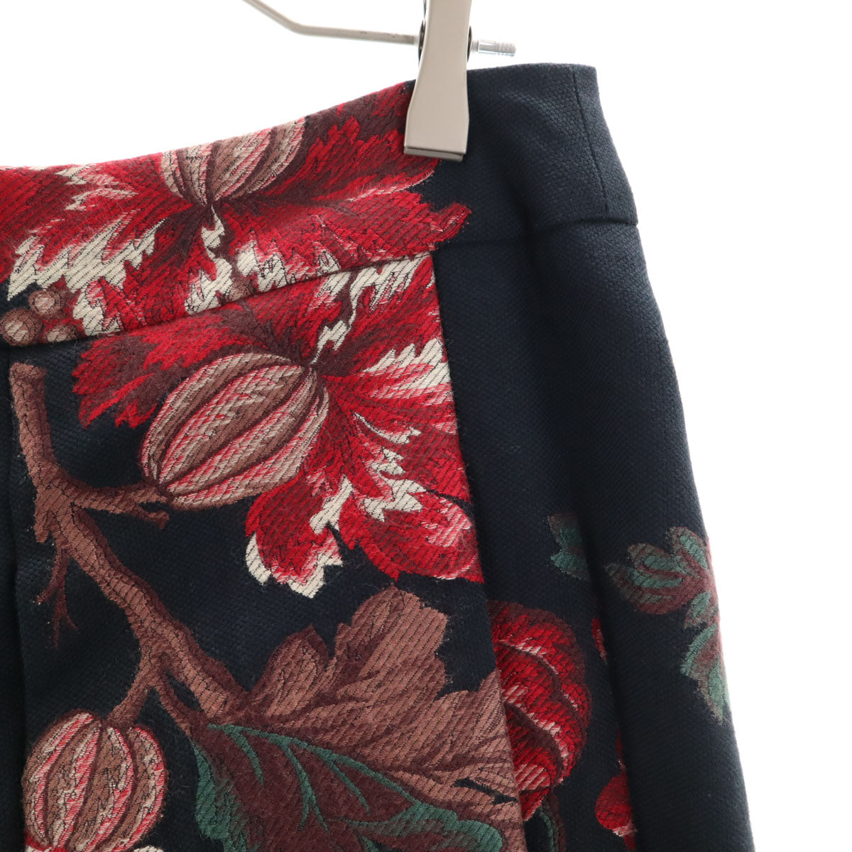 KENZO ケンゾー 花柄 ミモレ丈 ジャガード プリーツスカート 40 チャコール レディース