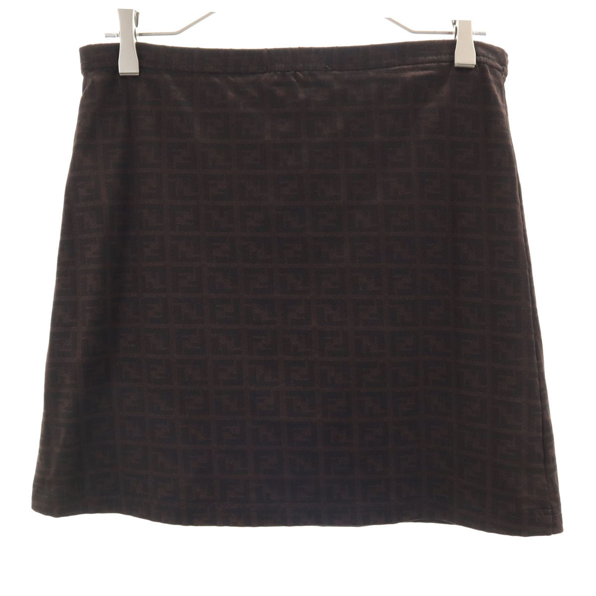FENDI フェンディ イタリア製 総柄 台形 ミニスカート 42 ブラウン ウエストゴム レディース