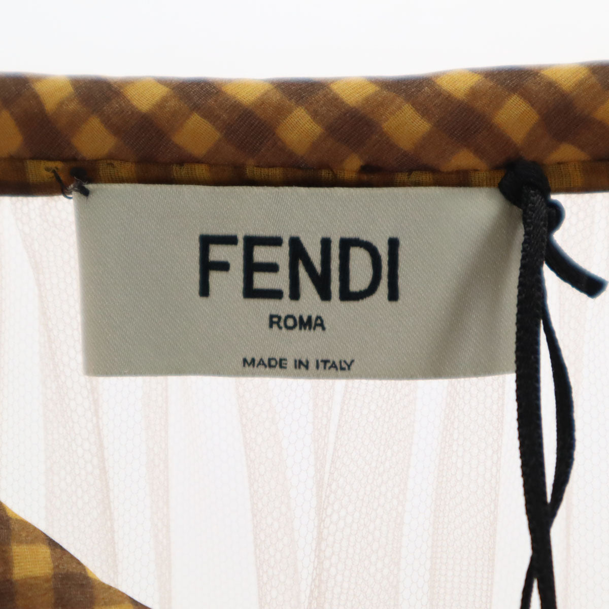 FENDI フェンディ 未使用 イタリア製 チェック柄 ロングスカート 40 イエロー系 ウエストゴム タグ付き レディース