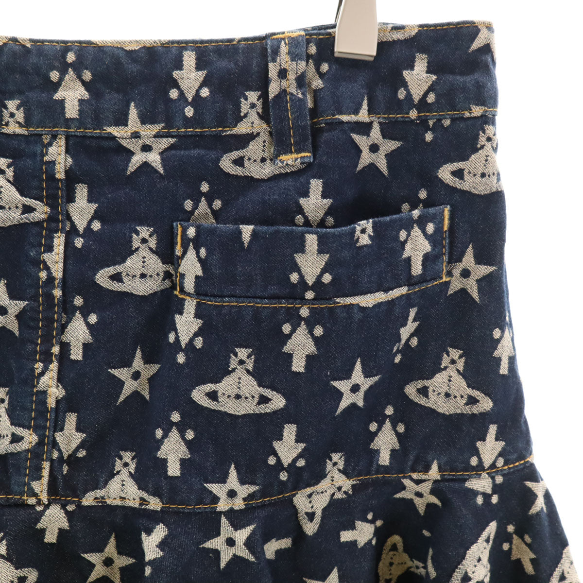 Vivienne Westwood RED LABEL ヴィヴィアンウエストウッドレッドレーベル 日本製 オーブ柄 ミニ丈 デニム ティアードスカート 2 インディゴ レディース