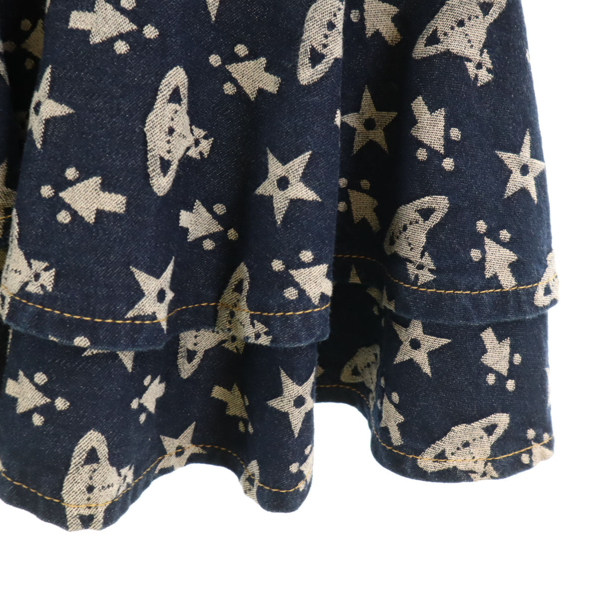 Vivienne Westwood RED LABEL ヴィヴィアンウエストウッドレッドレーベル 日本製 オーブ柄 ミニ丈 デニム ティアードスカート 2 インディゴ レディース