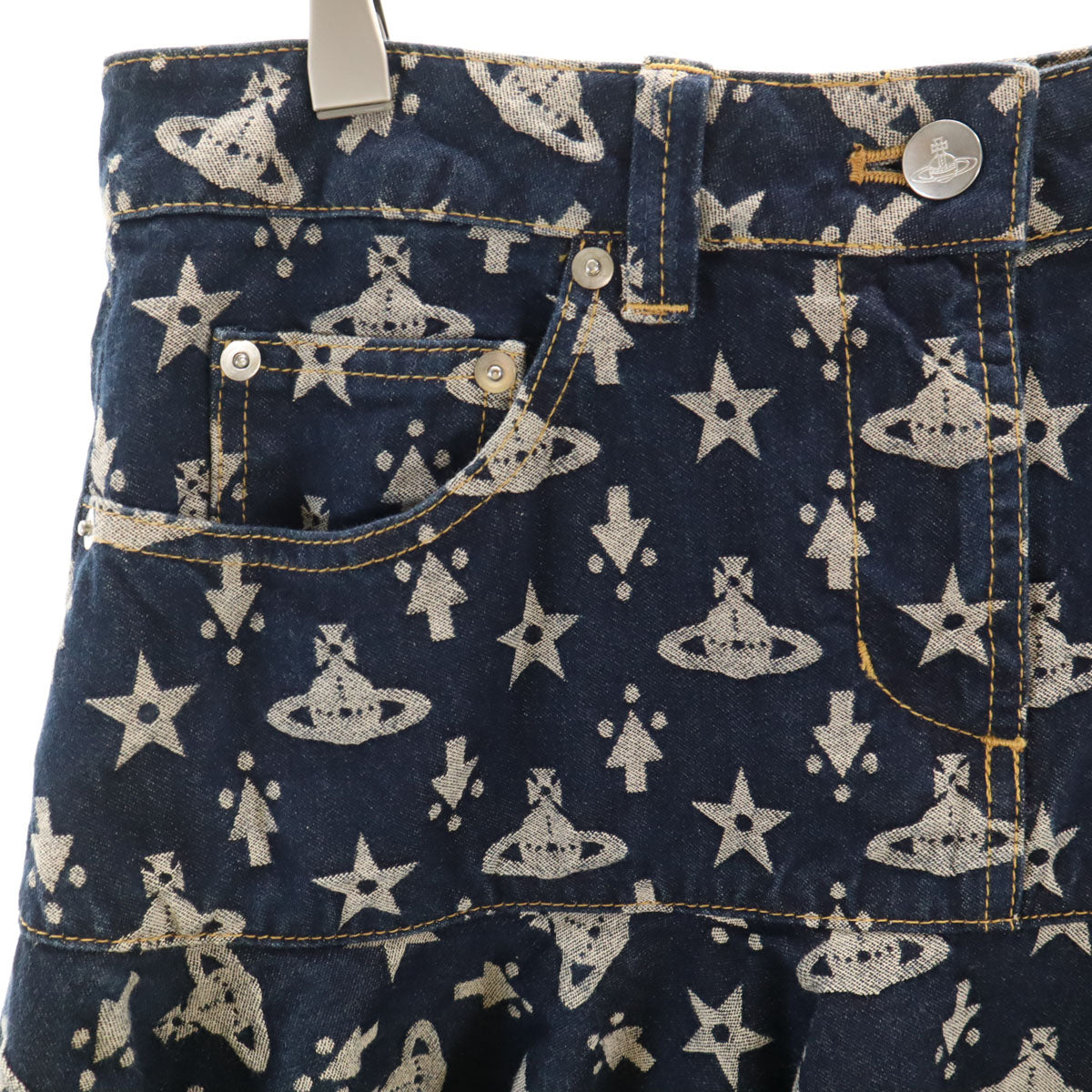 Vivienne Westwood RED LABEL ヴィヴィアンウエストウッドレッドレーベル 日本製 オーブ柄 ミニ丈 デニム ティアードスカート 2 インディゴ レディース