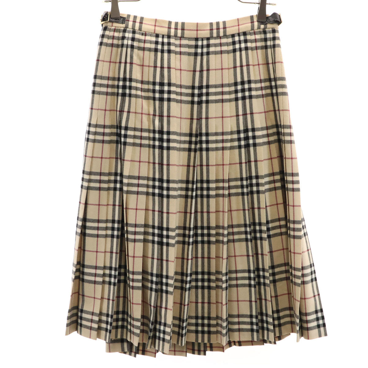 BURBERRY LONDON バーバリーロンドン ノバチェック柄 ミモレ丈 プリーツ ラップスカート 40 ベージュ 三陽商会 レディース
