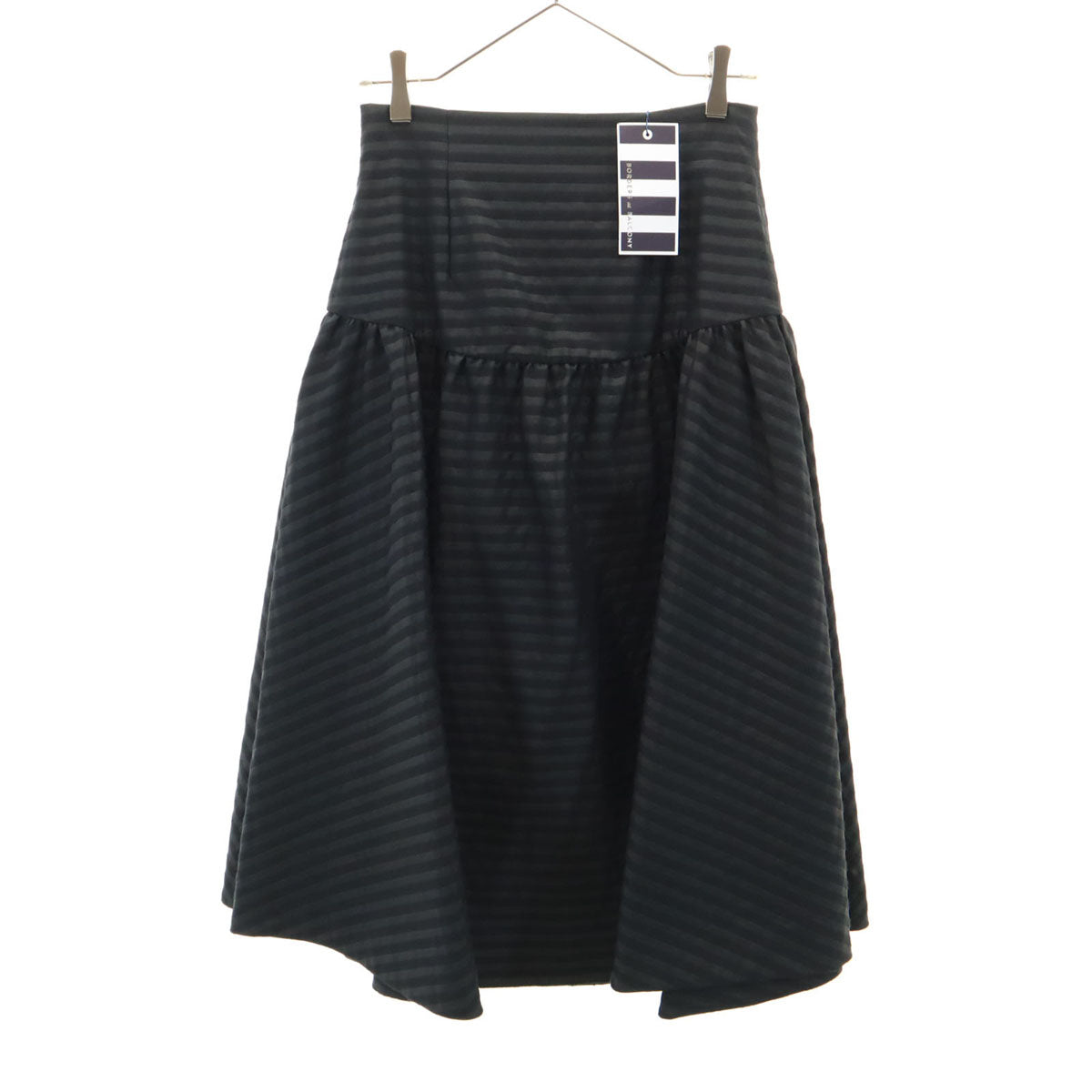 未使用 BORDERS at BALCONY ボーダーズアットバルコニー 日本製 ボーダー柄 ミモレ丈 ジャガード フレアスカート 38 ブラック レディース