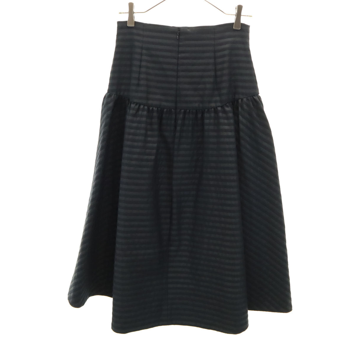 未使用 BORDERS at BALCONY ボーダーズアットバルコニー 日本製 ボーダー柄 ミモレ丈 ジャガード フレアスカート 38 ブラック レディース