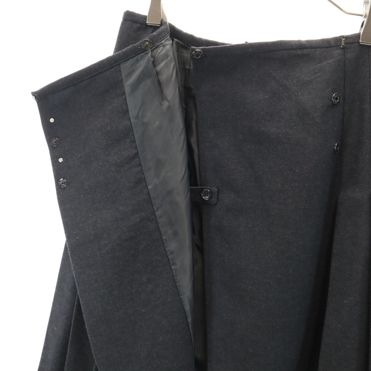 未使用 JEAN-PAUL GAULTIER ジャンポールゴルチエ ミディ丈 フラノウール ラップ プリーツスカート 42 チャコールグレー レディース