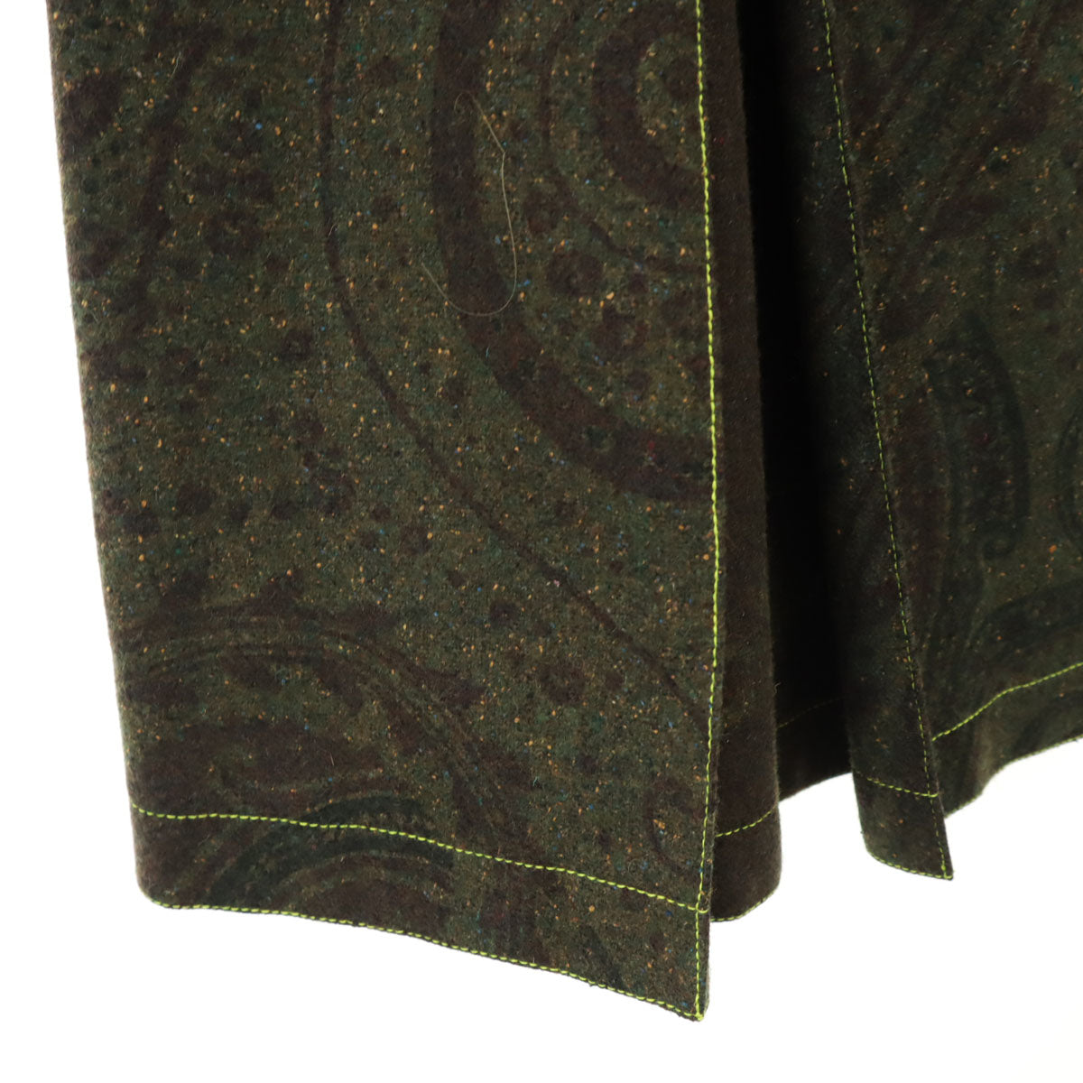 ETRO エトロ イタリア製 シルクブレンド 総柄 ミモレ丈 ボックス プリーツスカート 42 カーキ レディース