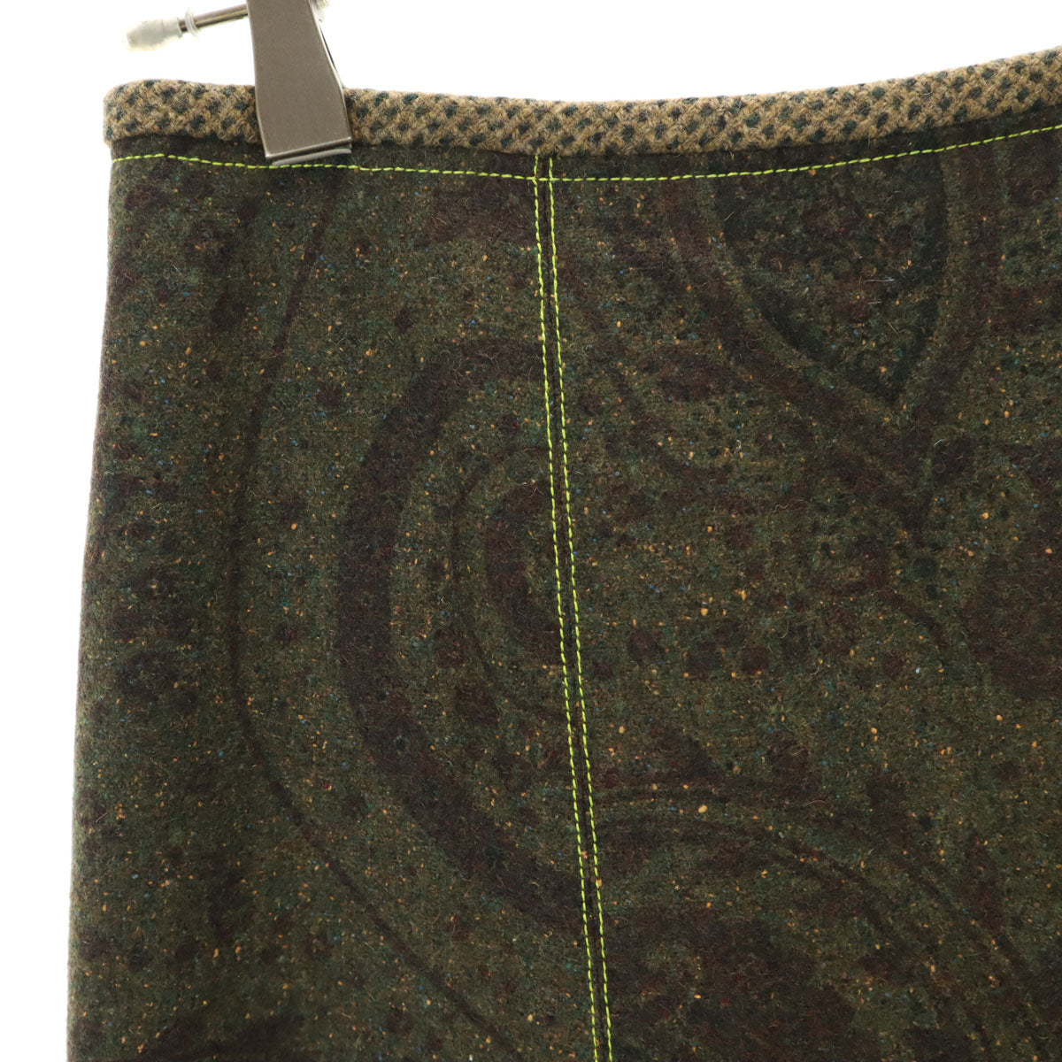 ETRO エトロ イタリア製 シルクブレンド 総柄 ミモレ丈 ボックス プリーツスカート 42 カーキ レディース