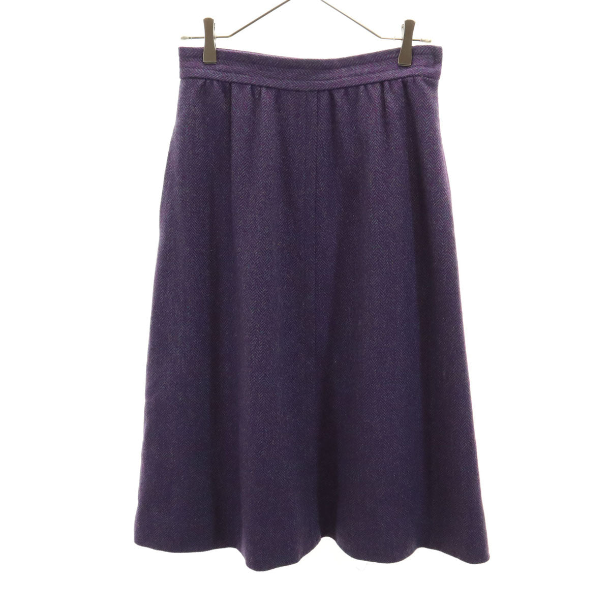 GIVENCHY ジバンシィ 90s 日本製 ウール オールド ヘリンボーン 膝丈スカート 12 パープル レディース