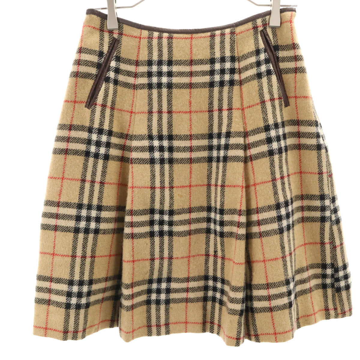 Burberrys OF LONDON BLUE LABEL バーバリーズ オブロンドン ブルーレーベル 90s オールド ノバチェック ミディ丈 プリーツスカート 38 ベージュ 三陽商会 レディース