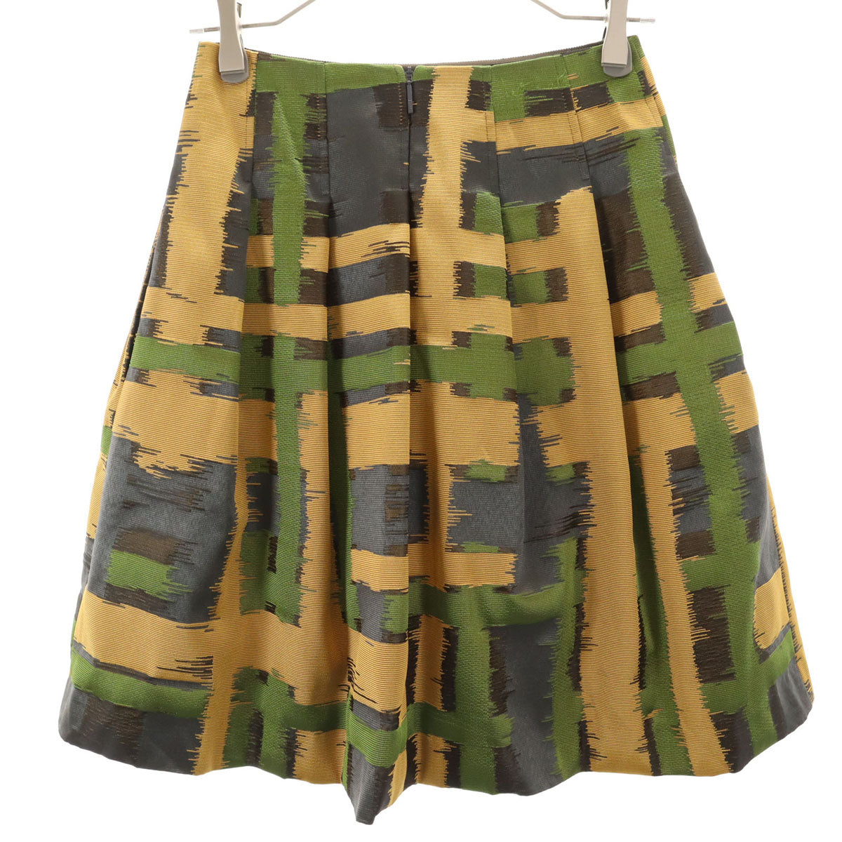 美品 Rene ルネ 日本製 総柄 ミディ丈 プリーツスカート 34 イエロー レディース