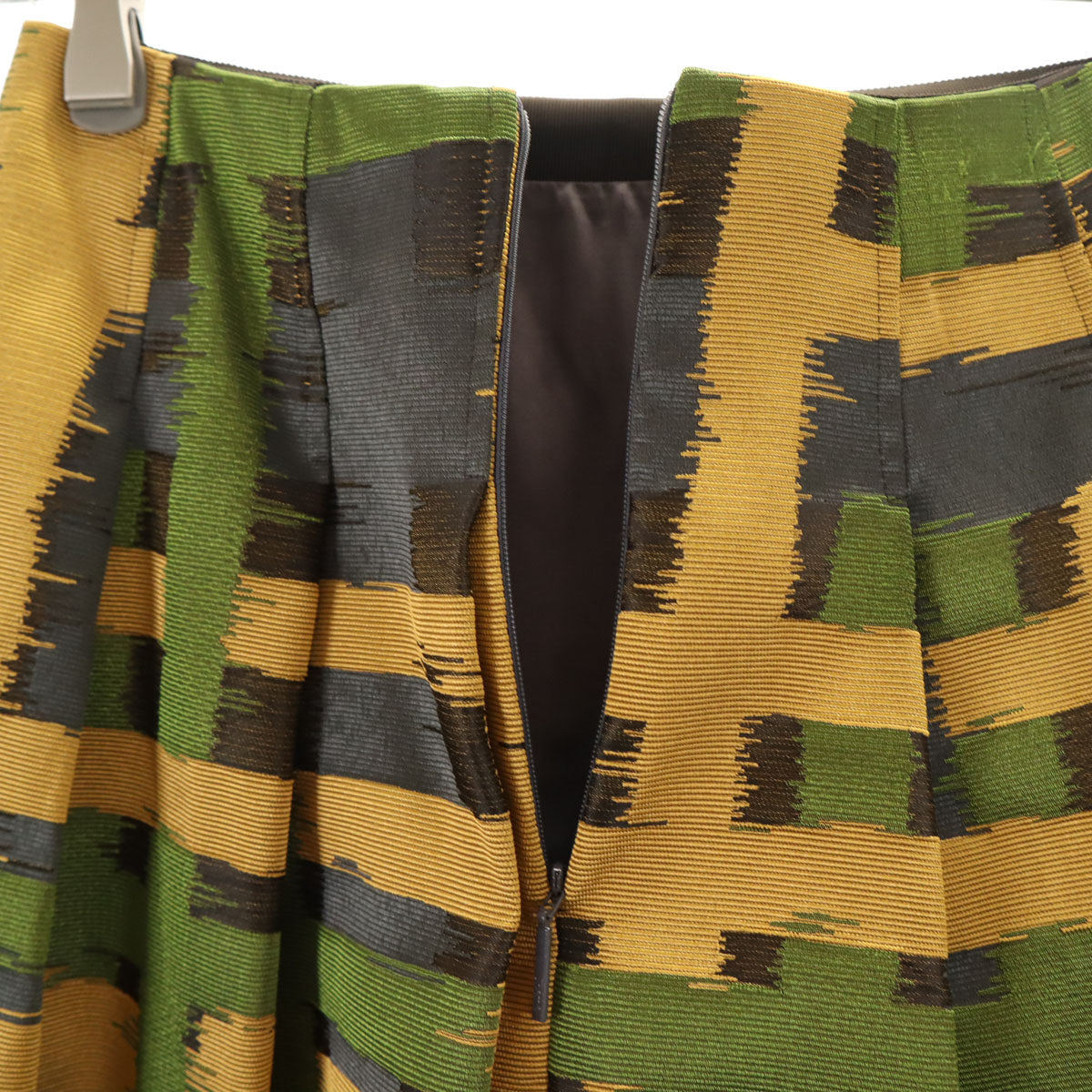 美品 Rene ルネ 日本製 総柄 ミディ丈 プリーツスカート 34 イエロー レディース