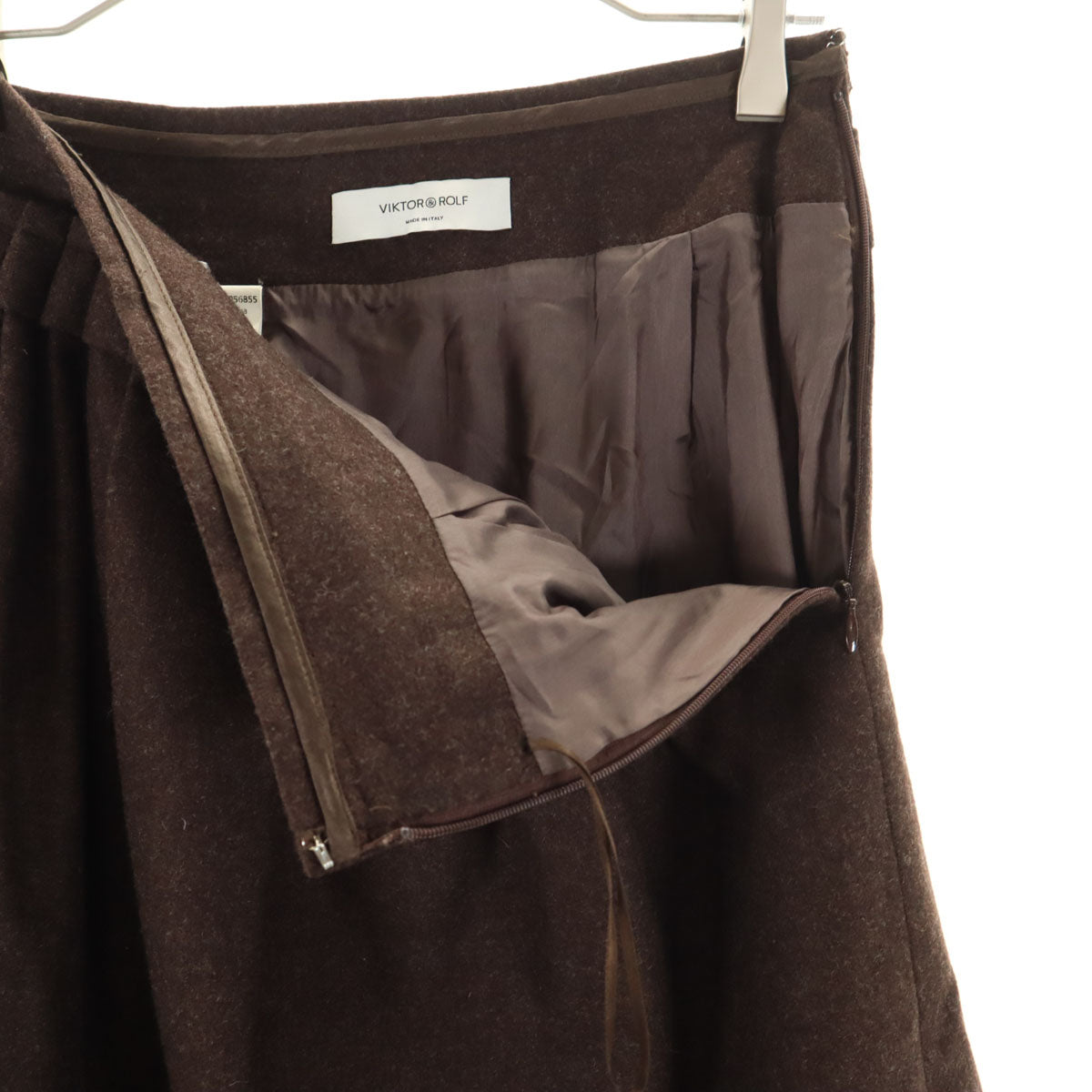 美品 VIKTOR&ROLF ヴィクターアンドロルフ イタリア製 ウール ミディ丈 ギャザースカート 40 ブラウン レディース