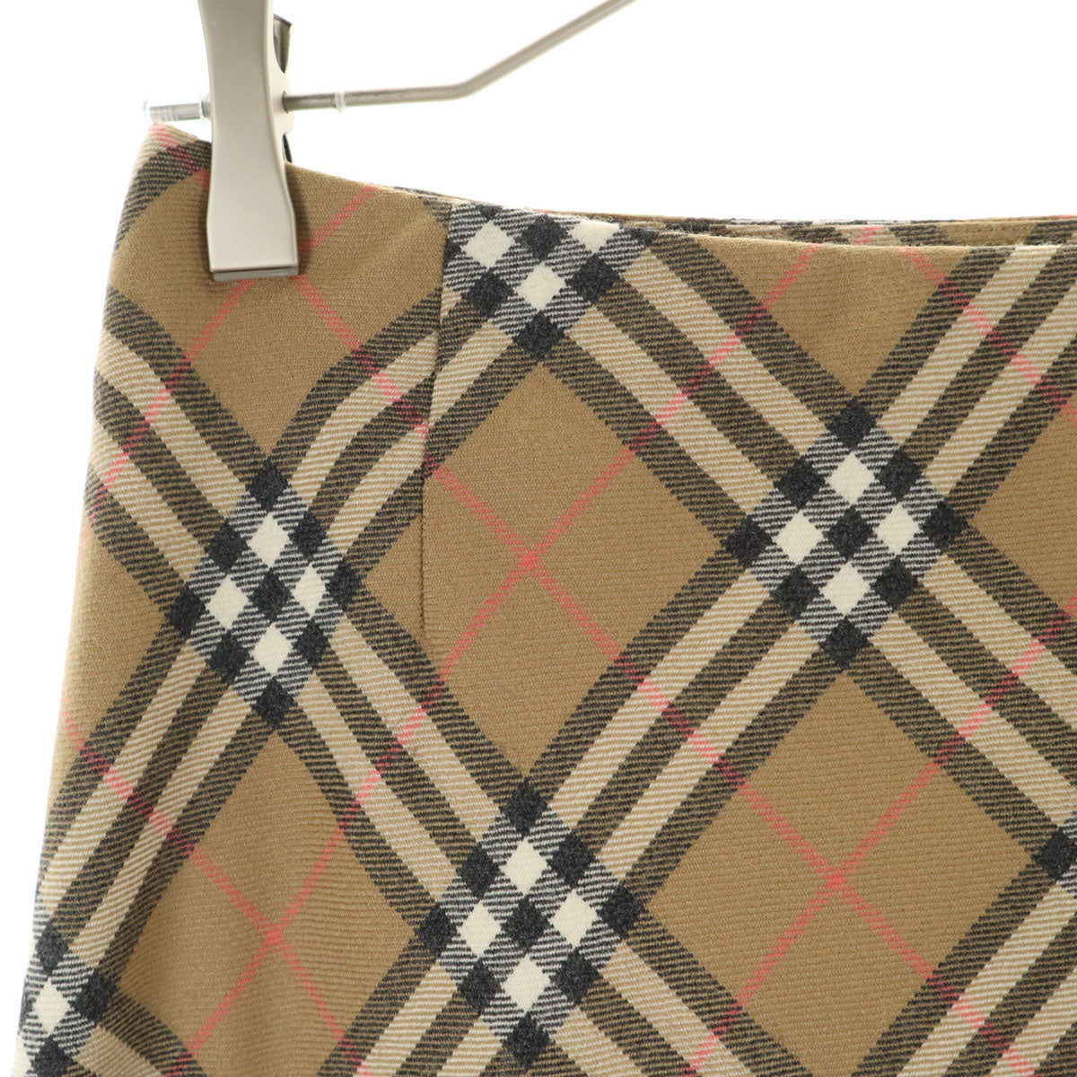 BURBERRY バーバリー ウール チェック柄 ミモレ丈 フレアスカート 38 ベージュ 三陽商会 レディース