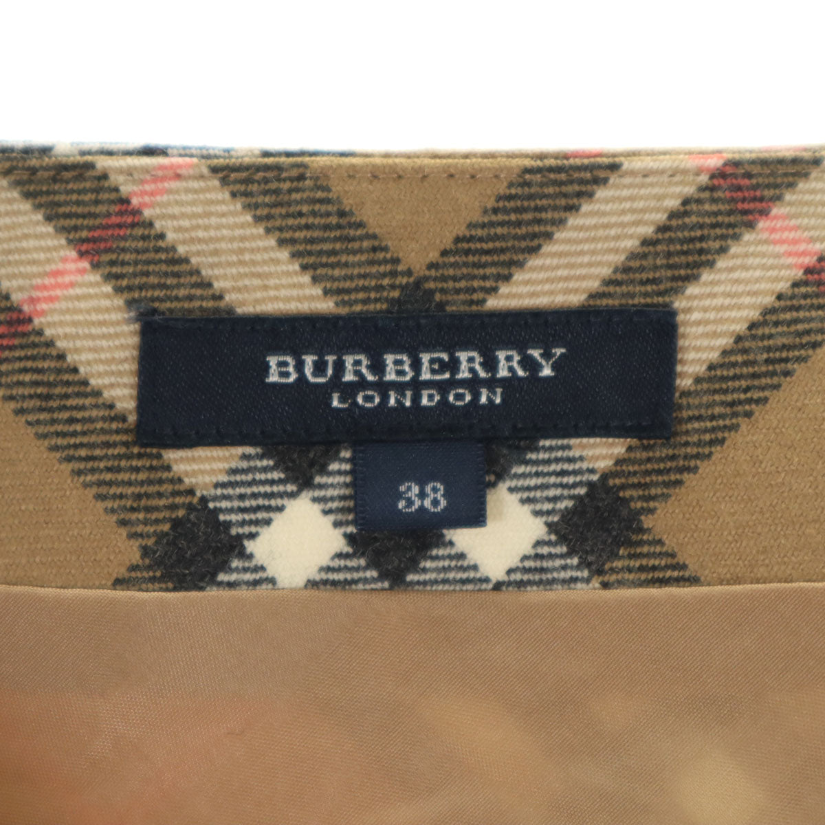 BURBERRY バーバリー ウール チェック柄 ミモレ丈 フレアスカート 38 ベージュ 三陽商会 レディース