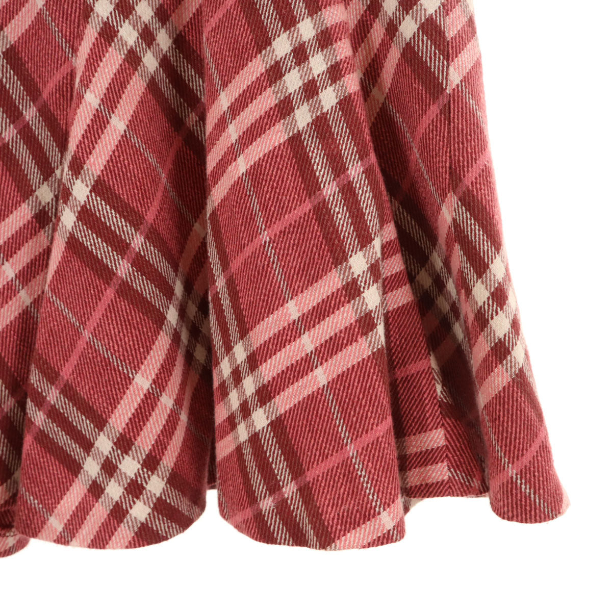 BURBERRY BLUE LABEL バーバリーブルーレーベル 日本製 リネンブレンド チェック柄 ミディ丈 フレアスカート 36 ピンク系 三陽商会 レディース