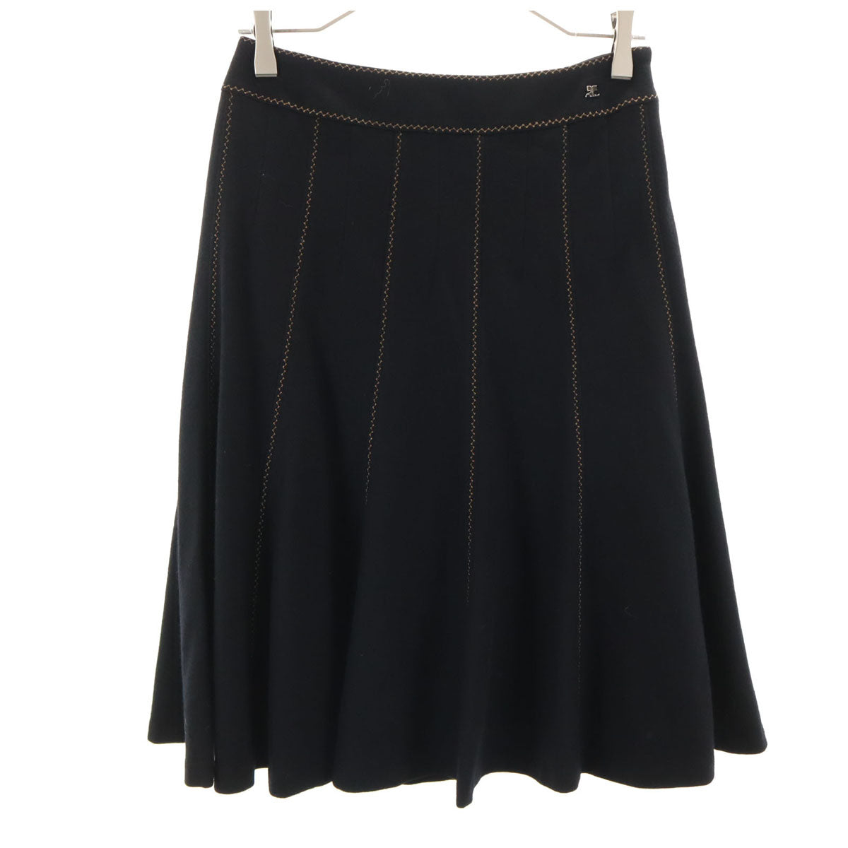 美品 courreges クレージュ ミディ丈 フラノウール フレアスカート 40 ブラック レディース