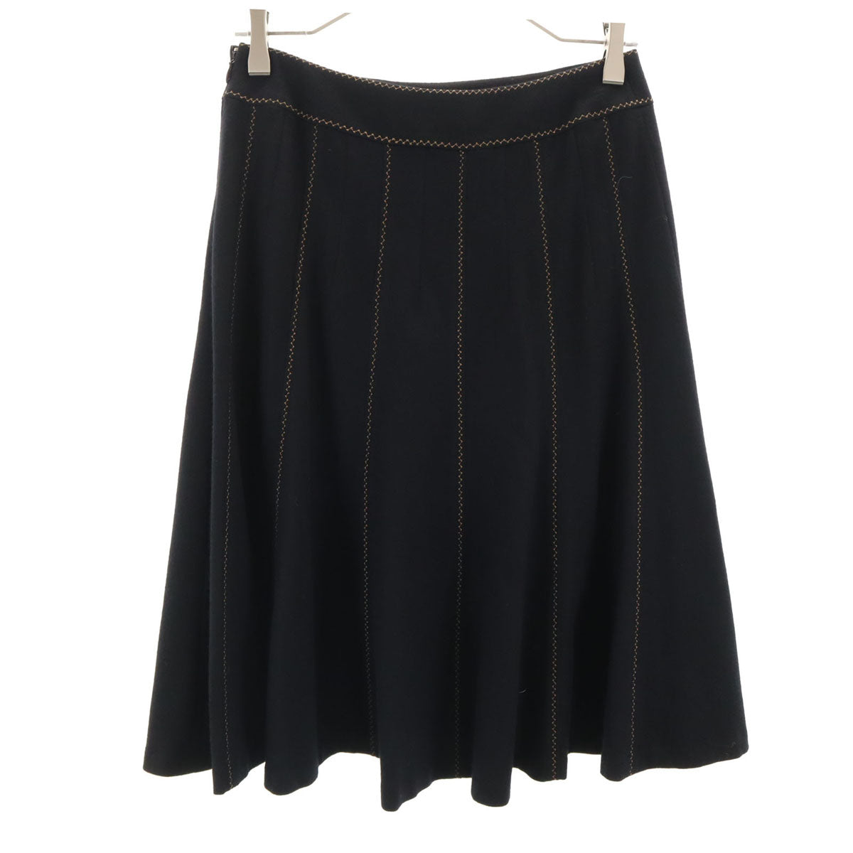 美品 courreges クレージュ ミディ丈 フラノウール フレアスカート 40 ブラック レディース