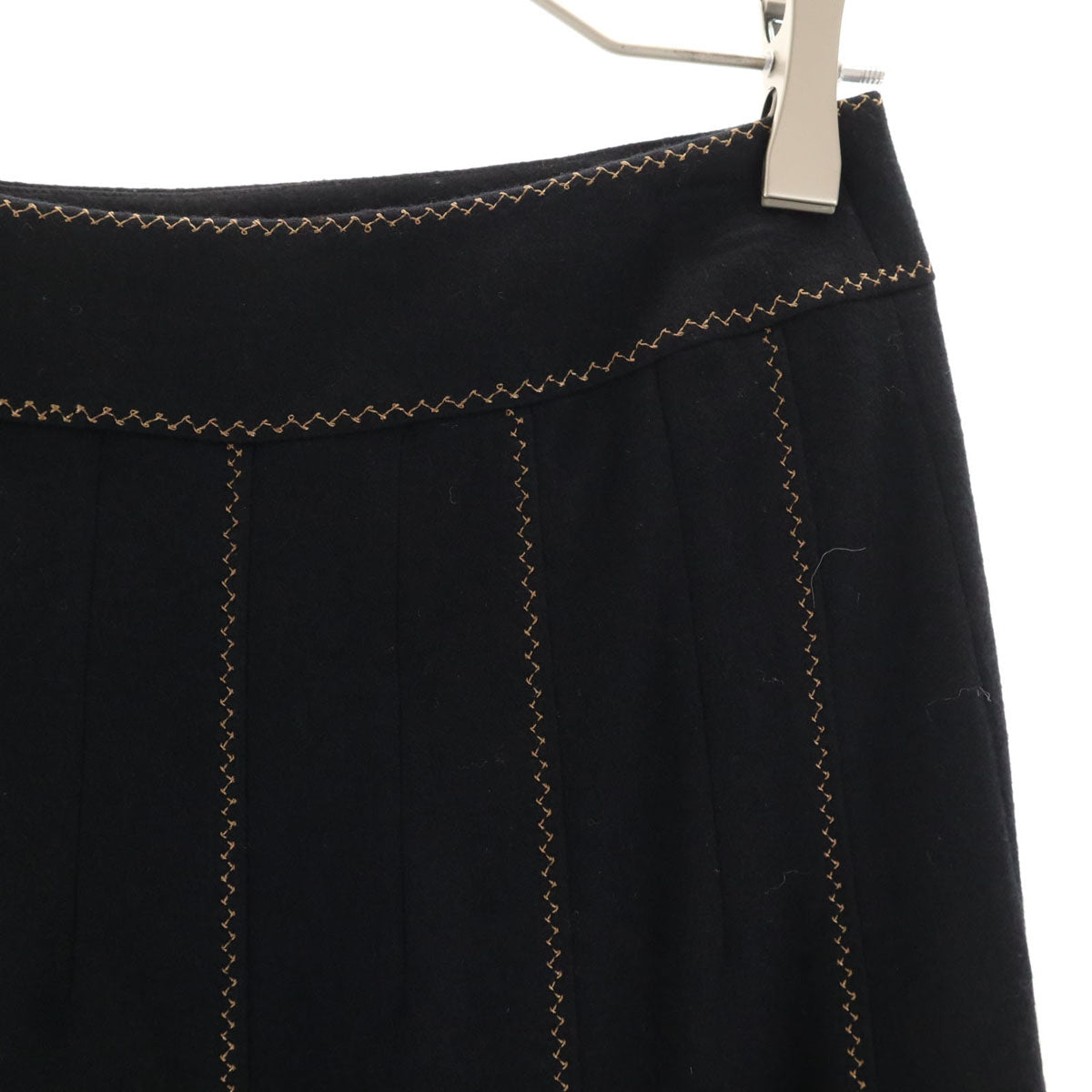 美品 courreges クレージュ ミディ丈 フラノウール フレアスカート 40 ブラック レディース