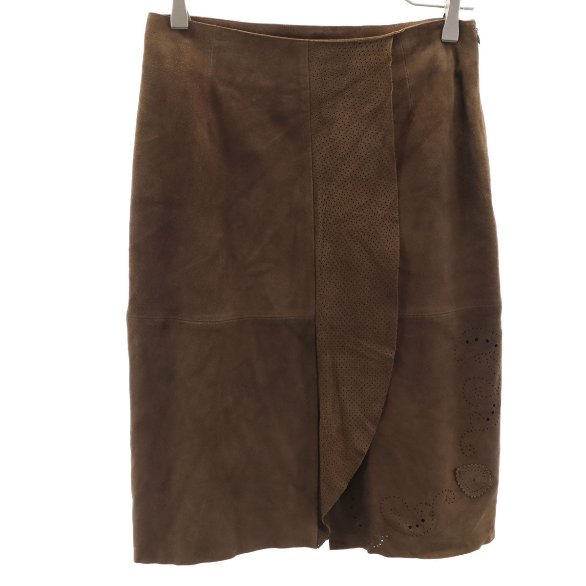 KENZO JUNGLE ケンゾージャングル 90s イタリア製 オールド ミディ丈 羊革 スエードレザー タイトスカート 36 ブラウン レディース
