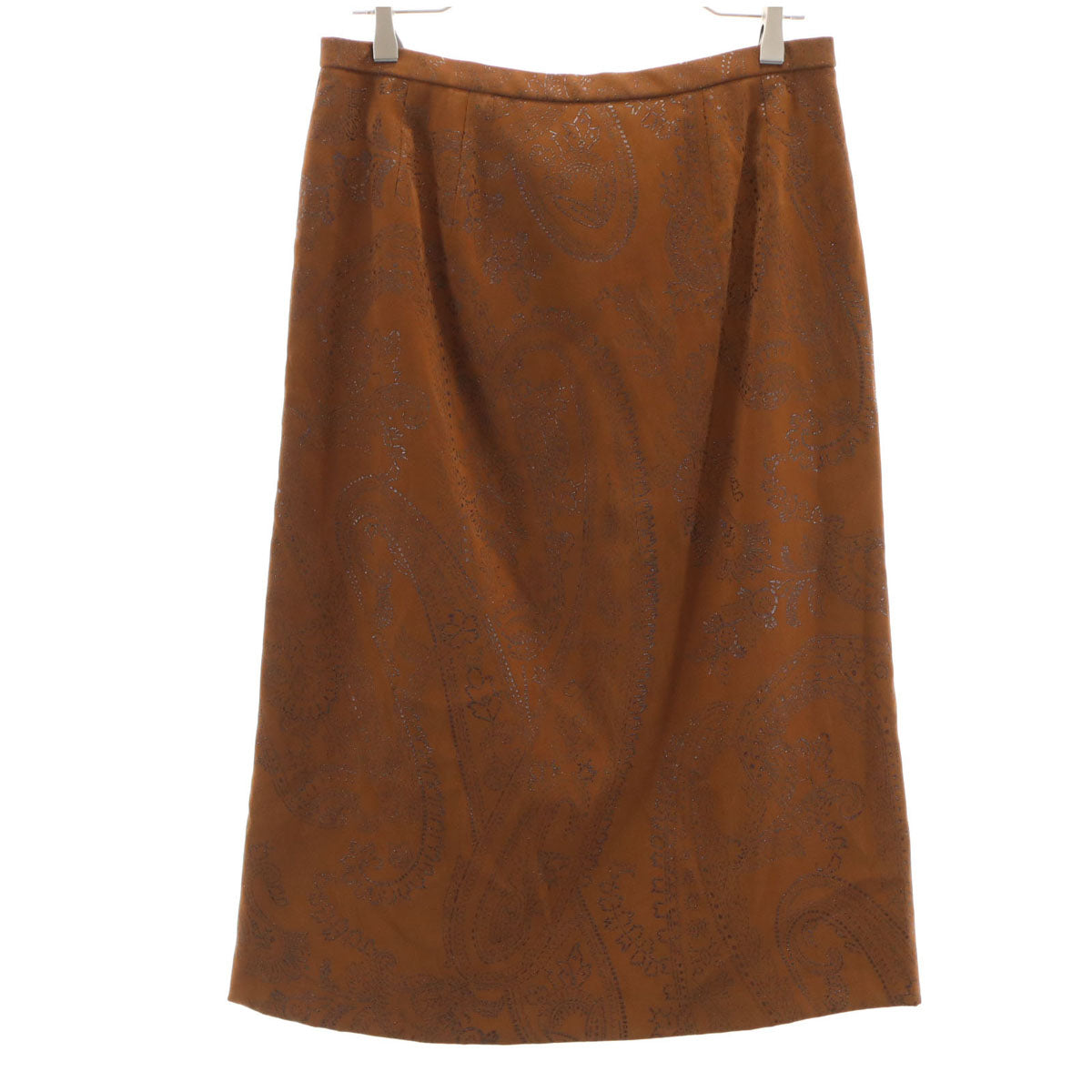 美品 Leilian レリアン 日本製 総柄 膝丈スカート 13+ ブラウン レディース